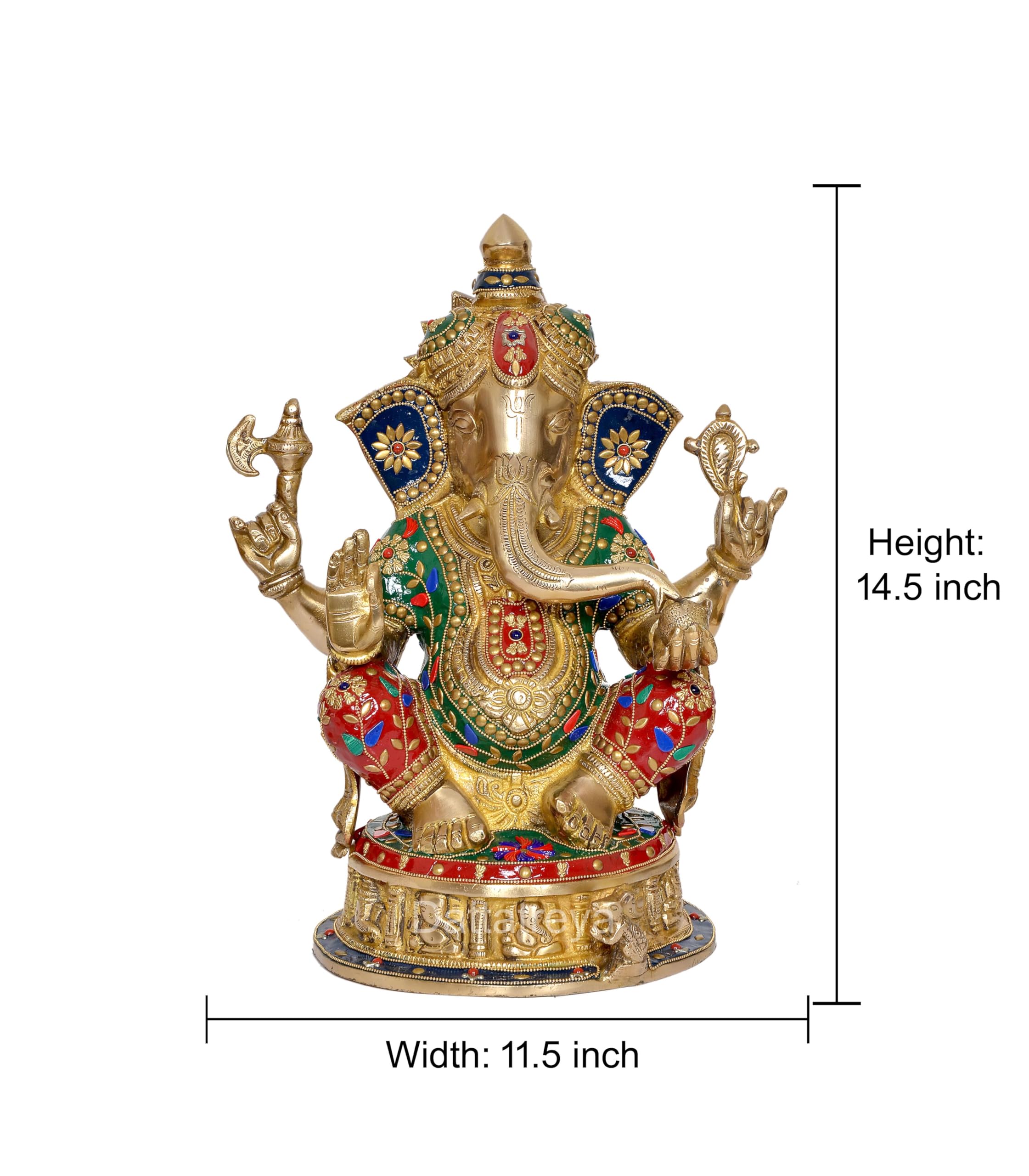 Dattatreya Brass Ganesh Statue - Handcrafted Lord Ganesha Idol For Home Decor And Pooja - Hindu God Ganapati Figurine (Height 14
